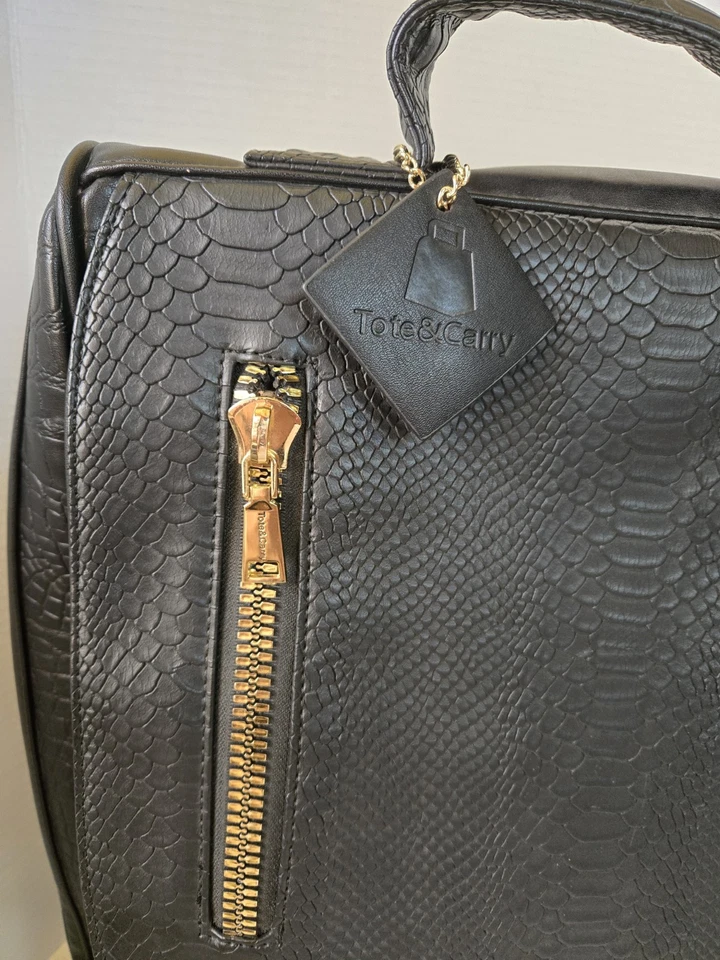 TOTE AND CARRY Black Vegan Alligator Leather Travel Laptop Backpack- 16 1/2"... - Image 3 of 4