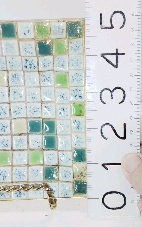Retro Mid Century Core Tiled Dish Tray Trinket Dish Green Blue Gold 5" Square
