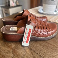 NWT! VTG 90s Y2K Predictions Leather Woven Cage and Buckle BOHO Slides Size 7.5