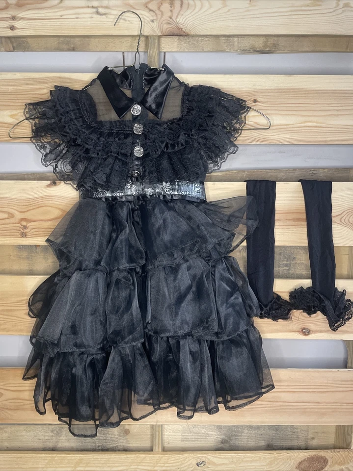 Wednesday: Handcrafted Dress & Socks Set for Toddler Fashionistas" Size 4/6 Yrs - Image 4 of 4