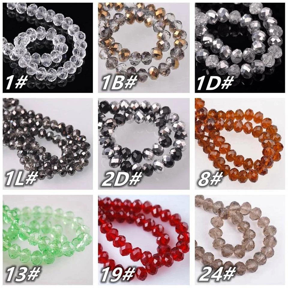 3mm 4mm 6mm 8mm 10mm 12mm Rondelle Faceted Crystal Glass Loose Spacer Beads lot - Image 2 of 4