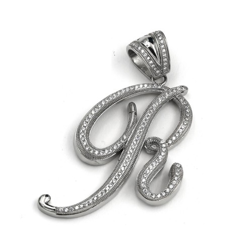 Stainless Steel 316 Pave Men's Initial Pendant - Picture 33 of 36