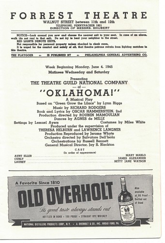 Rodgers and Hammerstein "OKLAHOMA!" James Alexander 1947 Philadelphia Playbill - Picture 2 of 3