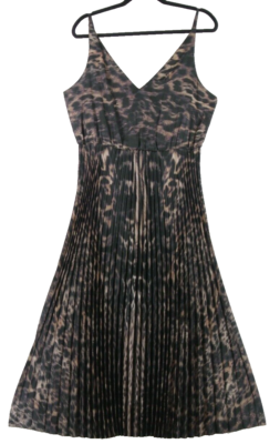 open lace back dress AllSaints Jinx Pleated Leopard Print Midi Dress Size Extra Small   Celebrity Owned