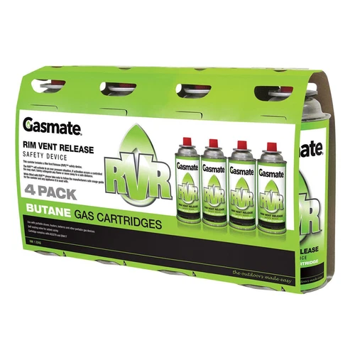 Gasmate 220g Rim Vent Safety Butane Gas Cartridge BBQ - 4 Pack