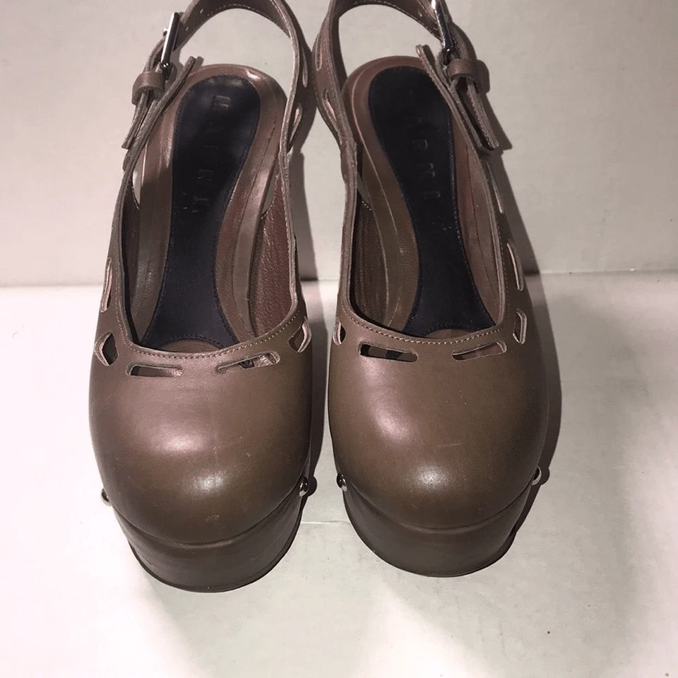 Zuecos de tacón Marni para mujer marrón con plataforma de cuña talla 36 Foto 3 de 4