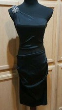 Xscape Black Stretch Taffeta Rhinestone Applique 1-Shoulder Ruch Dress, 6R $178