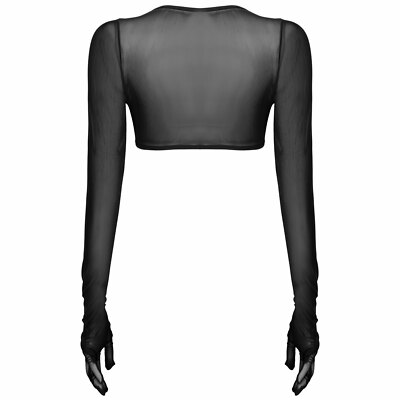 Womens Bolero Gloves Long Sleeve Mesh Sheer Crop Top Shawl Shrugs