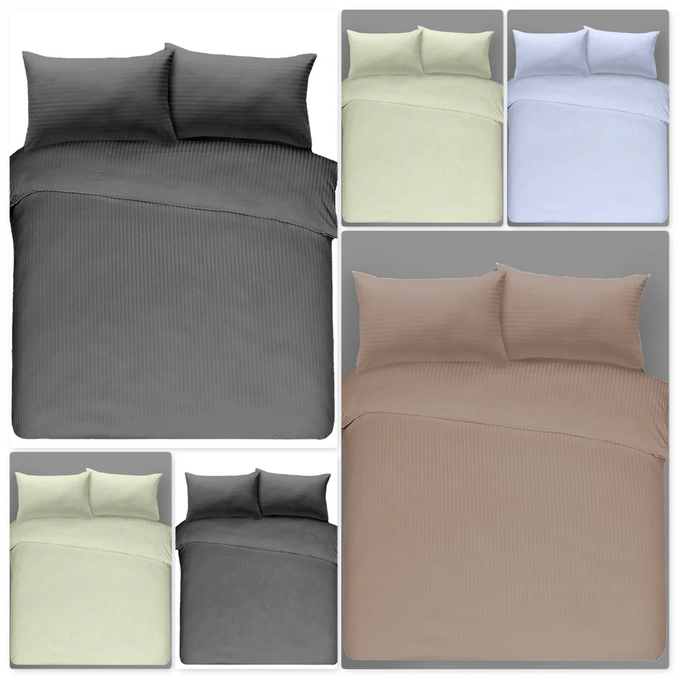Satin Stripe Duvet Quilt Cover TC-300 100% Egyptian Cotton Bedding Set all sizes