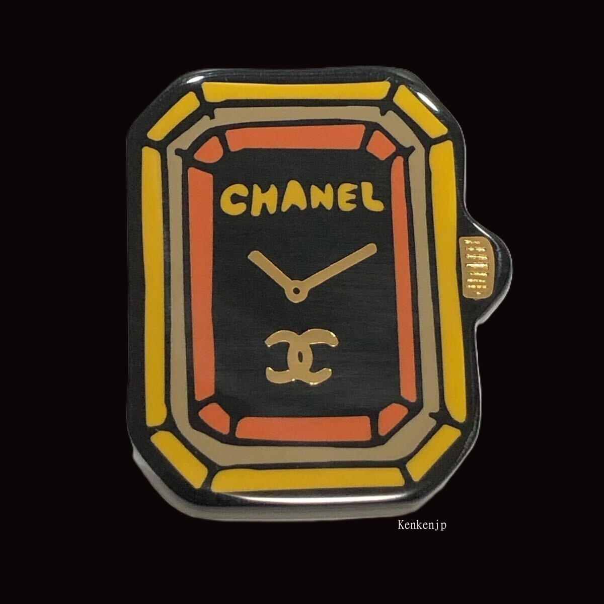 CHANEL Brooch AUTH chain Logo Rare Vintage Pin CC Gold Watch Coco