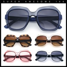 Womens Oversized Dimensional Thick Rectangle Retro Fashion Plastic Sunglasses