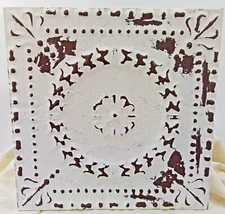 White Distressed Embossed Metal Wall Pocket Rustic Hang or Mount 10x10x2"