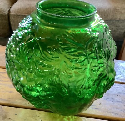 Vtg Mid Century Modern Hanging Swag Light Lamp Green Glass Globe Grapes  flashed