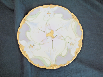 JPL France Lemoges plate Art Nouveau crocus lilies J.P.L gold trim