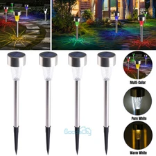 2/4 x Garden Outdoor Stainless Steel LED Lawn Solar Landscape Path Lights Lamp