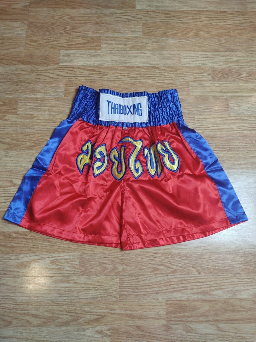 MEN'S Blue/Red/Yellow Satin THAI Boxing Shorts. SIZE. X