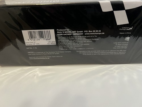 MINICHAMPS LOTUS FORD J.P JARIER CANADIAN GP 1978 100780055 1/18 RARE - Picture 15 of 16