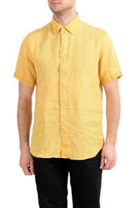 mens yellow short sleeve dress shirt