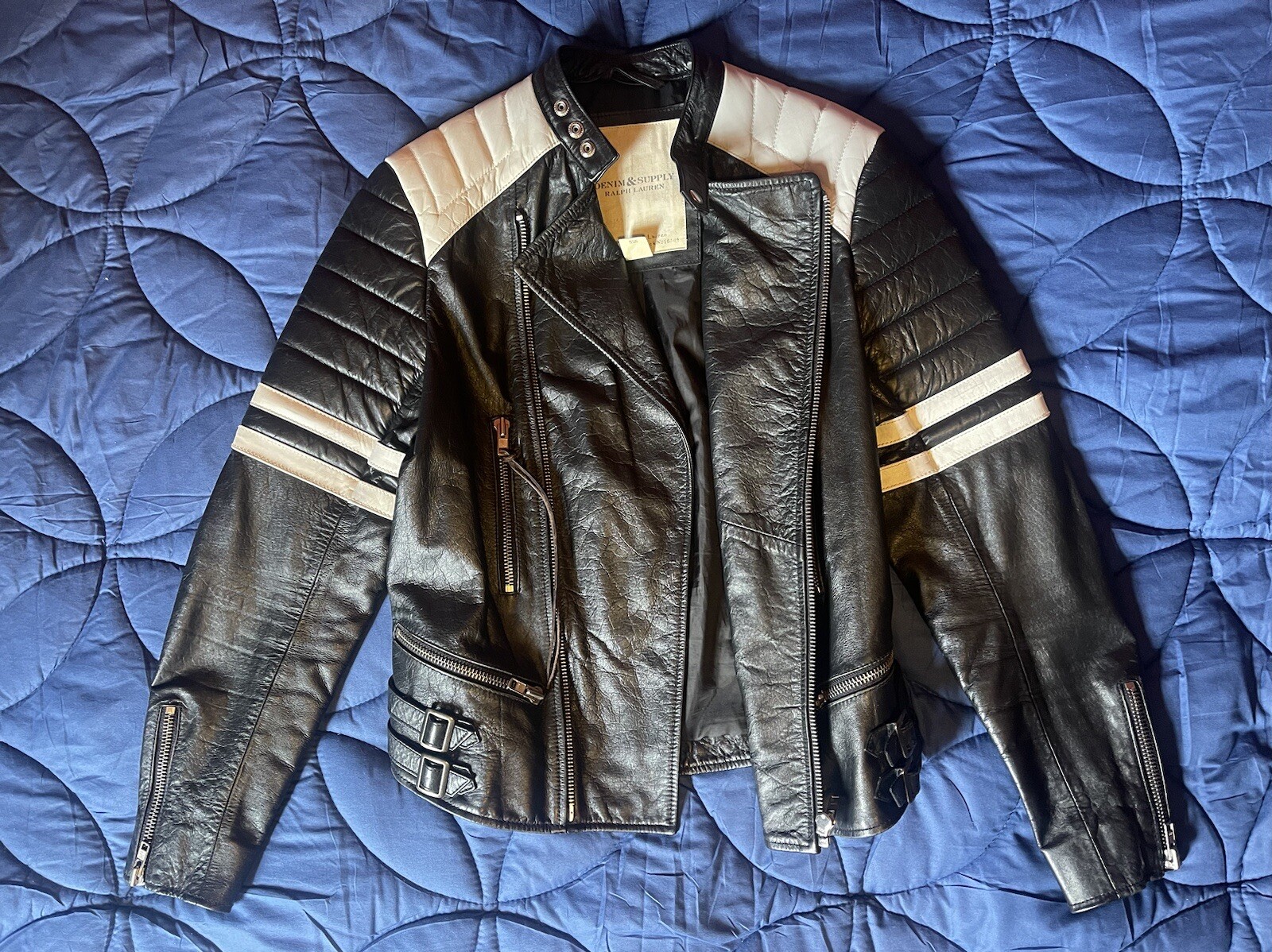 Ralph Lauren - Denim & Supply Leather Jacket (Black/White, Men’s Small). image 3