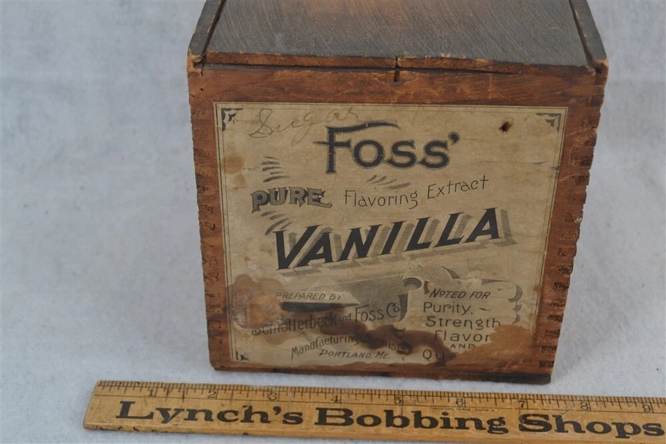 Antigua Caja Publicidad Madera Envío 4 Lados Impresión Foss Vainilla Slide Top 19º Foto 3 de 4