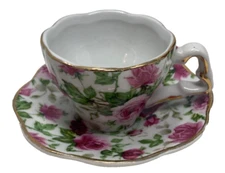 Victorias Garden Miniature Porcelain Tea cup/Saucer Lowell Mass Roses