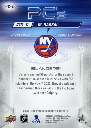 2023-24 Upper Deck PC's #PC2 Mathew Barzal - Picture 2 of 2