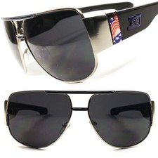 Novelty Mens Womens Rectangle Patriotic American Flag Silver Sunglasses