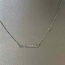 1Ct Round Cut Pave Diamond Bar Pendant Necklace 18K White Gold Over