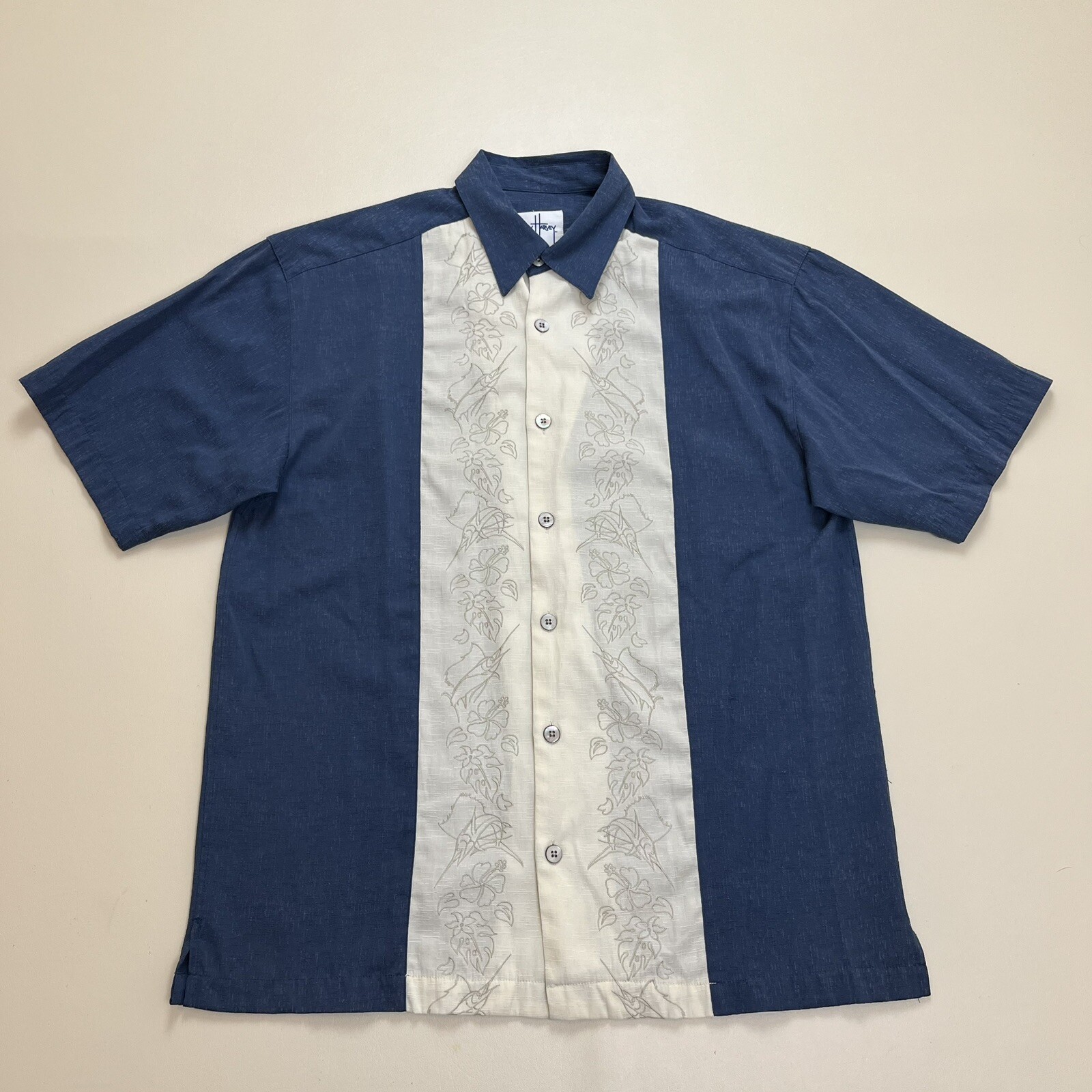 Guy Harvey Aftco Bluewater Hawaiian Shirt Button Up Camp Men’s Large