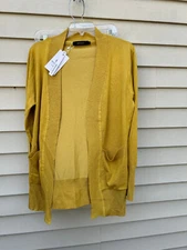 Merokeety, Women's Sweater Cardigan, Open Front, Pockets, Mustard  Fall Color