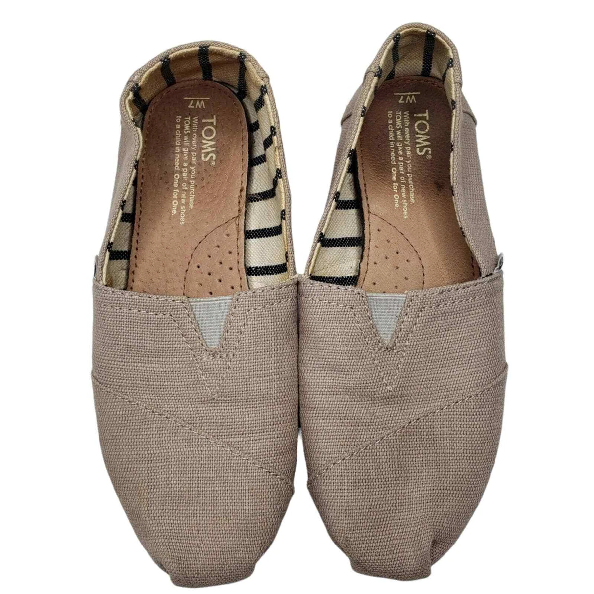 TOMS Beige Canvas Preppy Bohemian Slip On Neutral Casual Loafers Women s 7