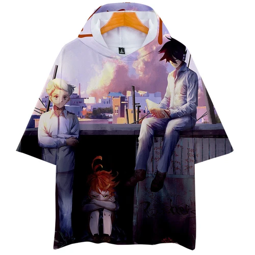 Anime The Promised NeverLand 3D Short Sleeve Loose Shirt Hoodie, Hooded T-Shirt