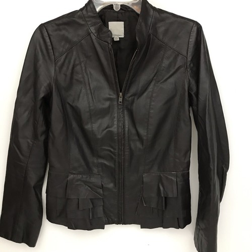 Halogen Small Black Leather Motorcycle Bomber Jacket Lined Lightweight - Picture 10 of 10