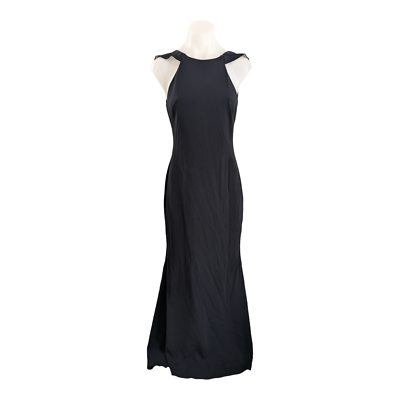 Badgley Mischka Size 0 Sleek Ruffle Gown Maxi Shift Dress Black Crew Neck |  eBay