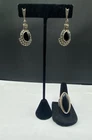Vintage Sterling Silver 925 Black Onyx Marcasite Ring & Earrings Set Sz 6.25