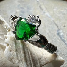 Claddagh Ring Irish Ireland Gift Ladies Promise Love Green Ring 925