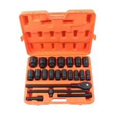 34 Drive Impact Socket Set 22 Pack Sae 78-2 Chrome Vanadium Deep
