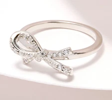 Diamonique Sterling Silver Tied to You Round Cut Bow Ring, Size 7