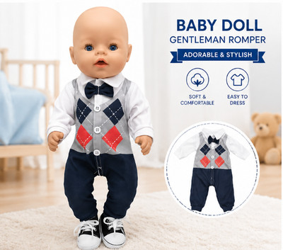Stilvolle Baby Puppenkleidung Outfit Argyle Strampler mit Fliege passt 18 Zoll Do