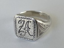 WW2 German Soldier Silver Initial (Z. A.) Engraved Ring Not Hallmarked WWII