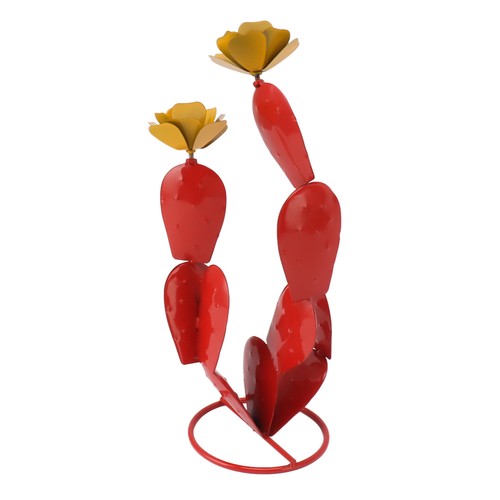 (Red)Metal Prickly Pear Cactus With Flowers Iron Rustic Cactus Statue New - Picture 12 of 12