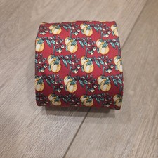 Vintage Burberrys Neck Tie Silk Red Fruits And Vegetables All Over Print