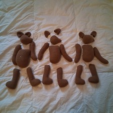 3 Brown Felt Bear Doll Pieces To Assemble Craft, Vintage, Sewing, Project
