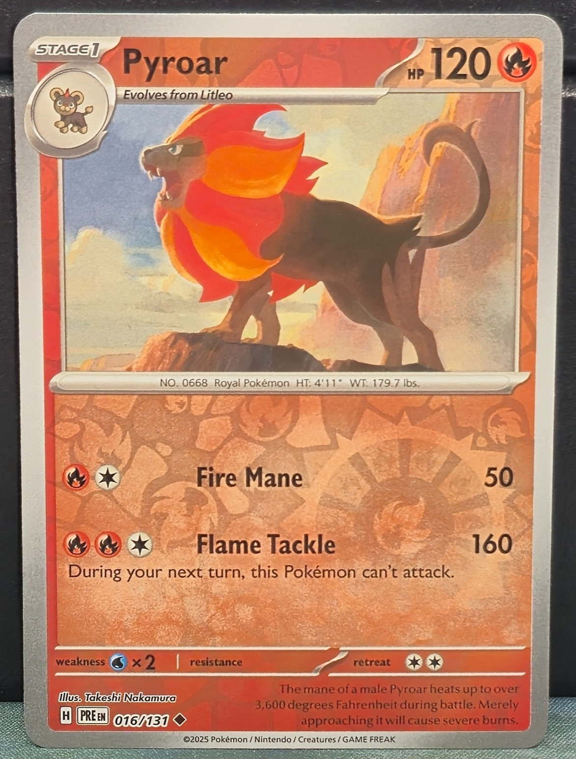 Pyroar 016/131 REVERSE HOLO Pokemon Prismatic Evolutions Near Mint Card Game