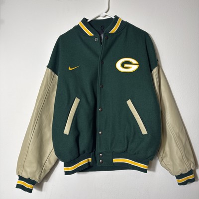 Green Bay Packers Green/Cream Wool/Leather Nike Varsity Team Jacket Medium