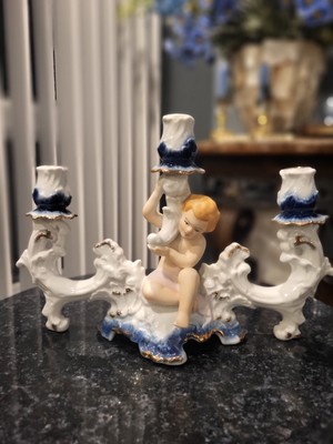 Made in Romania ARPO porcelain 3 Prong Candle Holder  Vtg