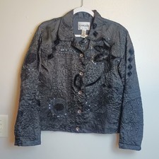 Chico s Embellished Black Silk Blazer Size Medium