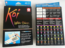 New SAKURA Koi Pocket Field Sketch Kit Watercolor Set Brush Sponge 48 Colors