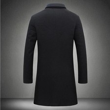 Men's Mid-length Trench Coat Fall Winter Slim Pockets Single-breasted Collar Jac
