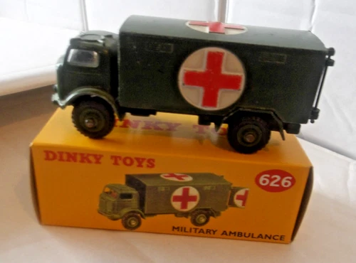 VINTAGE DINKY TOYS 626  1.43 BRITISH MILITARY AMBULANCE IN REPRO BOX.